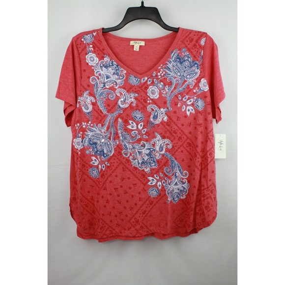 Style&co Women's Core Fashion Graphics Top Shirt Blouse Size 1X Red Tapestry - Picture 2 of 4